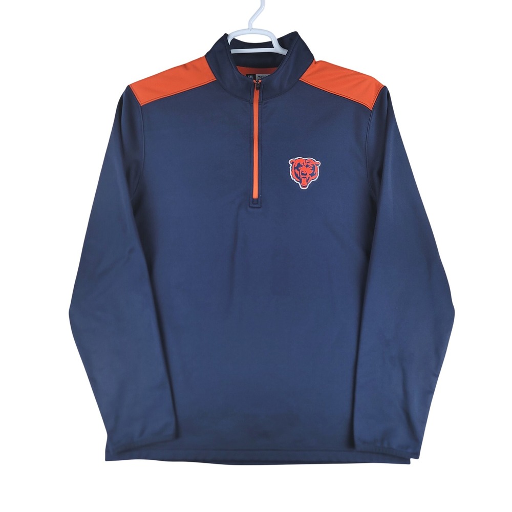 Chicago Bears Sweatshirt Mens L Blue Orange NFL Team Apparel Quarter Zip Fleece